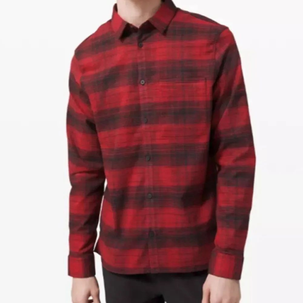 lululemon Men's Mason's Peak Flannel Shirt Red and Black Checkered Size M